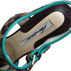 Pre Owned Brian Atwood Multicolor Animal Print Calf Hair, Suede and Leather Trim Platform Sandals Size 39