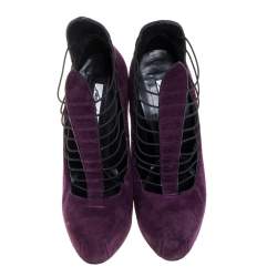 Brian Atwood Purple Suede Leather Lola Platform Pumps Size 38.5
