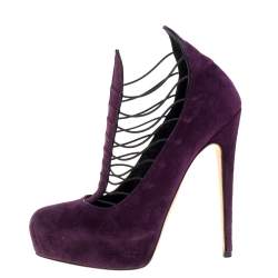 Brian Atwood Purple Suede Leather Lola Platform Pumps Size 38.5