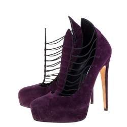 Brian Atwood Purple Suede Leather Lola Platform Pumps Size 38.5