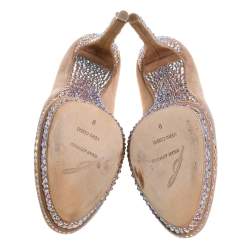Brian Atwood Beige Suede Francoise Crystal Embellished Platform Pumps Size 39.5