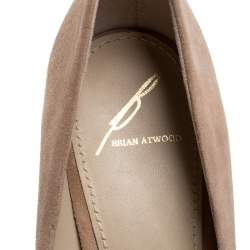 Brian Atwood Beige Suede Francoise Crystal Embellished Platform Pumps Size 39.5