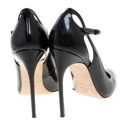 Pre Owned Brian Atwood Black Patent Leather Marissa Ankle Straps Pumps Size 39