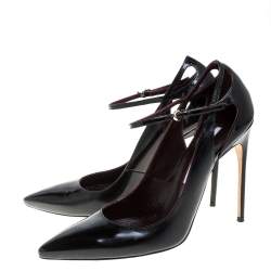 Pre Owned Brian Atwood Black Patent Leather Marissa Ankle Straps Pumps Size 39