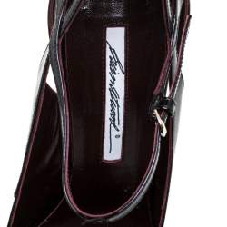 Pre Owned Brian Atwood Black Patent Leather Marissa Ankle Straps Pumps Size 39