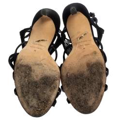 Pre Owned Brian Atwood Black Suede Laplata Laser Cut Sandals Size 41