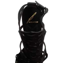 Pre Owned Brian Atwood Black Suede Laplata Laser Cut Sandals Size 41