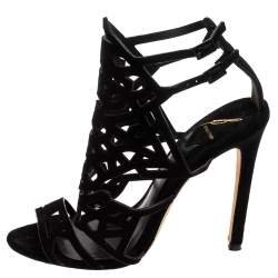 Pre Owned Brian Atwood Black Suede Laplata Laser Cut Sandals Size 41