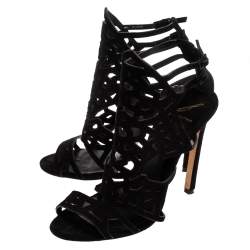 Pre Owned Brian Atwood Black Suede Laplata Laser Cut Sandals Size 41