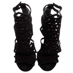 Pre Owned Brian Atwood Black Suede Laplata Laser Cut Sandals Size 41