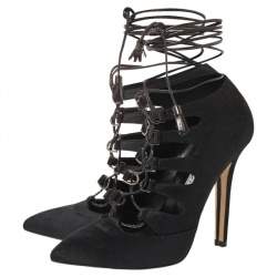 Pre Owned Brian Atwood Black Calf Hair Adelaide Ankle Wrap Pumps Size 38