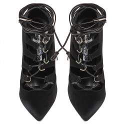 Pre Owned Brian Atwood Black Calf Hair Adelaide Ankle Wrap Pumps Size 38