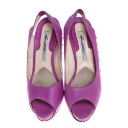 Brian Atwood Pink Leather Studded Peep Toe Slingback Sandals Size 38