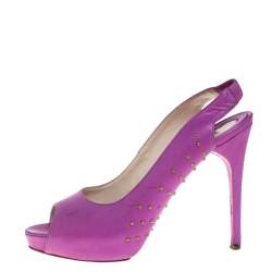 Brian Atwood Pink Leather Studded Peep Toe Slingback Sandals Size 38