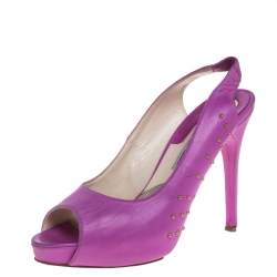 Brian Atwood Pink Leather Studded Peep Toe Slingback Sandals Size 38