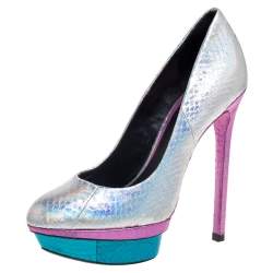 Brian Atwood Multicolor Python Embossed Leather Platform Pumps Size 36