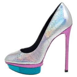 Brian Atwood Multicolor Python Embossed Leather Platform Pumps Size 36