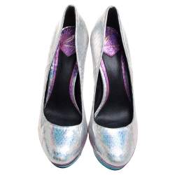 Brian Atwood Multicolor Python Embossed Leather Platform Pumps Size 36