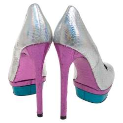 Brian Atwood Multicolor Python Embossed Leather Platform Pumps Size 36