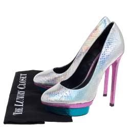Brian Atwood Multicolor Python Embossed Leather Platform Pumps Size 36