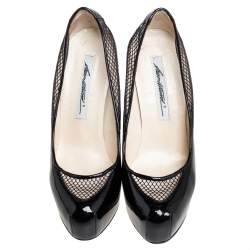 Brian Atwood Black Patent Leather And Mesh Platform Pumps Size 36.5