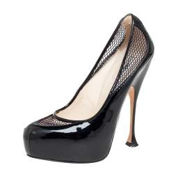 Brian Atwood Black Patent Leather And Mesh Platform Pumps Size 36.5