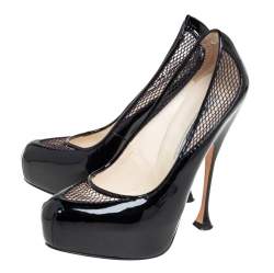 Brian Atwood Black Patent Leather And Mesh Platform Pumps Size 36.5