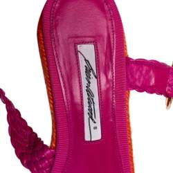 Pre Owned Brian Atwood Pink/Orange Woven Leather Espadrille Wedge Sandals Size 36