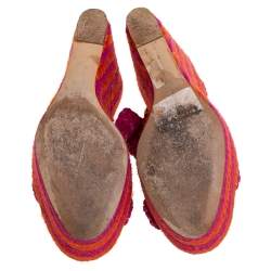 Pre Owned Brian Atwood Pink/Orange Woven Leather Espadrille Wedge Sandals Size 36