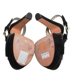 Brian Atwood Black Satin And Suede Embellishment Platform Ankle Strap Sandals Size 37