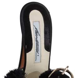 Brian Atwood Black Satin And Suede Embellishment Platform Ankle Strap Sandals Size 37
