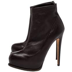 Brian Atwood Burgundy Leather Ankle Length Boots Size 38.5