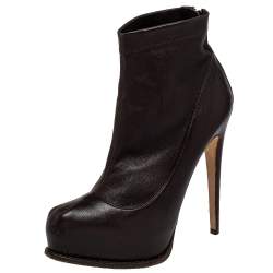 Brian Atwood Burgundy Leather Ankle Length Boots Size 38.5