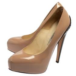 Brian Atwood Beige/Black Patent Leather Platform Pumps Size 36