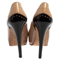 Brian Atwood Beige/Black Patent Leather Platform Pumps Size 36
