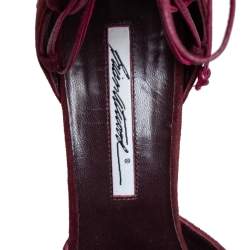 Brian Atwood Burgundy Suede And Leather Patchwork D'orsay Ankle Wrap Pumps Size 38.5