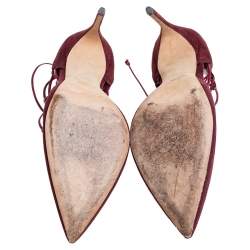 Brian Atwood Burgundy Suede And Leather Patchwork D'orsay Ankle Wrap Pumps Size 38.5