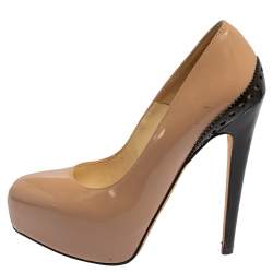Brian Atwood Beige Patent Leather Platform Pumps Size 36.5