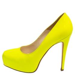 Brian Atwood Neon Green  Patent Leather Platform Pumps Size 36.5