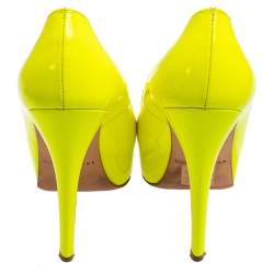 Brian Atwood Neon Green  Patent Leather Platform Pumps Size 36.5