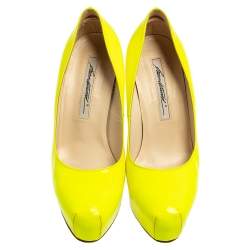 Brian Atwood Neon Green  Patent Leather Platform Pumps Size 36.5