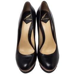 Brian Atwood Black/Gold Leather And Python Embossed Leather Platform Pumps Size 41