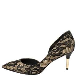 Pre Owned Brian Atwood Black/Cream Lace D'orsay Pumps Size 38
