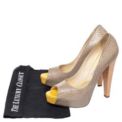 Brian Atwood Grey Python Peep Toe Platform Pumps Size 40