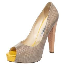 Brian Atwood Grey Python Peep Toe Platform Pumps Size 40