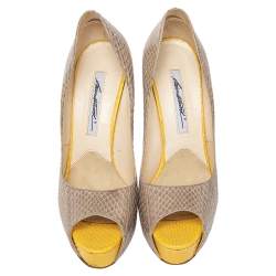 Brian Atwood Grey Python Peep Toe Platform Pumps Size 40