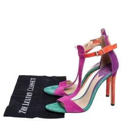 Brian Atwood Multicolor Suede T Strap Open Toe Sandals Size 39 