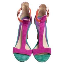 Brian Atwood Multicolor Suede T Strap Open Toe Sandals Size 39 
