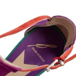 Brian Atwood Multicolor Suede T Strap Open Toe Sandals Size 39 
