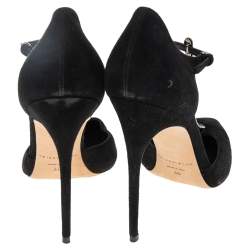 Brian Atwood Black Suede Metal T-Strap Pointe Toe Sandal Size 40